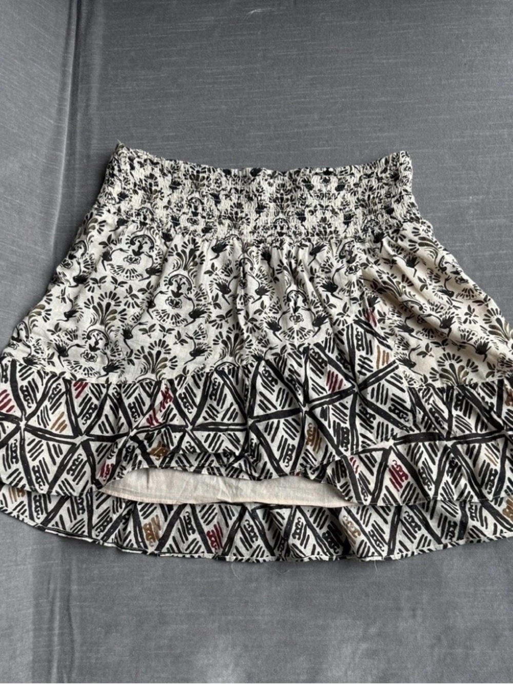 Free People Ivory Mini Skirt with Black Print size medium, prarie boho